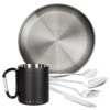 Camping Tasse Isotherme Mousqueton, Assiette Plate Et Couverts Set | Acier Inox
