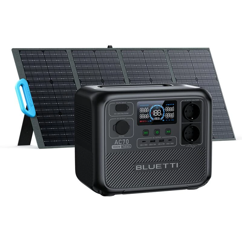 Kit Générateur Solaire BLUETTI AC70+PV120, 768Wh/1000W LiFePO4 Pour Le Camping 1 Kit Générateur Solaire BLUETTI AC70+PV120, 768Wh/1000W LiFePO4 Pour Le Camping